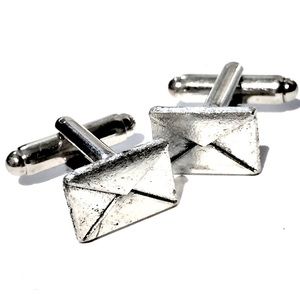 Silver Toned Metal Envelope Cufflinks Mens Mail Letter Post Cuff Links Guys Gift